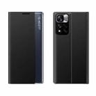 For Xiaomi Redmi Note 11 4G Side Display Magnetic Plain Texture Cloth + PC Case with Holder(Black) - 1
