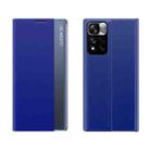 For Xiaomi Redmi Note 11 4G Side Display Magnetic Plain Texture Cloth + PC Case with Holder(Blue) - 1