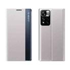 For Xiaomi Redmi Note 11 4G Side Display Magnetic Plain Texture Cloth + PC Case with Holder(Silver) - 1