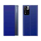 International Version For Xiaomi Redmi Note 11 Pro / Note 11 Pro+ Side Display Magnetic Plain Texture Cloth + PC Case with Holder(Blue) - 1