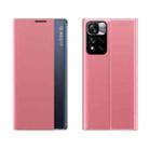 International Version For Xiaomi Redmi Note 11 Pro / Note 11 Pro+ Side Display Magnetic Plain Texture Cloth + PC Case with Holder(Pink) - 1