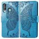 Butterfly Love Flowers Embossing Horizontal Flip Leather Case for Galaxy A60, with Holder & Card Slots & Wallet & Lanyard(Blue) - 1