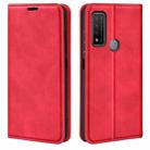 For TCL 20 R 5G Retro-skin Business Magnetic Suction Phone Leather Case with Holder & Card Slots & Wallet(Red) - 1