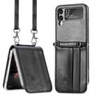 For Samsung Galaxy Z Flip 3 5G Diagonal Lanyard Embossed Card Phone Case(Black) - 1