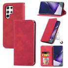 For Samsung Galaxy S22 Ultra 5G Retro Skin Feel Magnetic Horizontal Flip Leather Case with Holder & Card Slots & Wallet & Photo Frame(Red) - 1