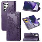 For Samsung Galaxy S22 Ultra 5G Mandala Flower Embossed Horizontal Flip Leather Case with Holder & Card Slots & Wallet & Lanyard(Purple) - 1