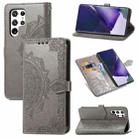 For Samsung Galaxy S22 Ultra 5G Mandala Flower Embossed Horizontal Flip Leather Case with Holder & Card Slots & Wallet & Lanyard(Gray) - 1