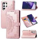 For Samsung Galaxy S22 Ultra 5G Mandala Flower Embossed Horizontal Flip Leather Case with Holder & Card Slots & Wallet & Lanyard(Rose Gold) - 1