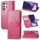 For Samsung Galaxy S22 Ultra 5G Four-leaf Clasp Embossed Leather Phone Case with Lanyard & Card Slot & Wallet & Bracket Function(Magenta) - 1