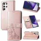 For Samsung Galaxy S22 Ultra 5G Four-leaf Clasp Embossed Leather Phone Case with Lanyard & Card Slot & Wallet & Bracket Function(Rose Gold) - 1