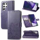 For Samsung Galaxy S22 Ultra 5G Four-leaf Clasp Embossed Leather Phone Case with Lanyard & Card Slot & Wallet & Bracket Function(Purple) - 1