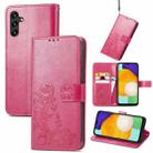 For Samsung Galaxy A13 5G Four-leaf Clasp Embossed Leather Phone Case with Lanyard & Card Slot & Wallet & Bracket Function(Magenta) - 1