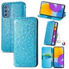 For Samsung Galaxy M52 5G Blooming Mandala Embossed Magnetic Horizontal Flip Leather Case with Holder & Card Slots & Wallet(Blue) - 1