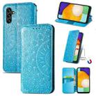 For Samsung Galaxly A13 5G Blooming Mandala Embossed Magnetic Horizontal Flip Leather Case with Holder & Card Slots & Wallet(Blue) - 1
