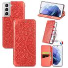 For Samsung Galaxy S22 5G Blooming Mandala Embossed Magnetic Horizontal Flip Leather Case with Holder & Card Slots & Wallet(Red) - 1