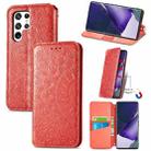 For Samsung Galaxy S22 Ultra 5G Blooming Mandala Embossed Magnetic Horizontal Flip Leather Case with Holder & Card Slots & Wallet(Red) - 1