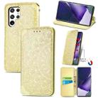 For Samsung Galaxy S22 Ultra 5G Blooming Mandala Embossed Magnetic Horizontal Flip Leather Case with Holder & Card Slots & Wallet(Yellow) - 1