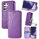 For Samsung Galaxy S22 Ultra 5G Blooming Mandala Embossed Magnetic Horizontal Flip Leather Case with Holder & Card Slots & Wallet(Purple) - 1