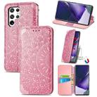 For Samsung Galaxy S22 Ultra 5G Blooming Mandala Embossed Magnetic Horizontal Flip Leather Case with Holder & Card Slots & Wallet(Pink) - 1