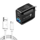 PD25W USB-C / Type-C + QC3.0 Dual Ports Fast Charger with USB to Micro USB Data Cable, US Plug(Black) - 1