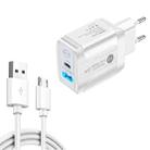 PD25W USB-C / Type-C + QC3.0 USB Dual Ports Fast Charger with USB to Micro USB Data Cable, EU Plug(White) - 1