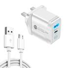 PD25W USB-C / Type-C + QC3.0 USB Dual Ports Fast Charger with USB to Micro USB Data Cable, UK Plug(White) - 1