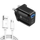 PD25W USB-C / Type-C + QC3.0 USB Dual Ports Fast Charger with USB to Micro USB Data Cable, UK Plug(Black) - 1