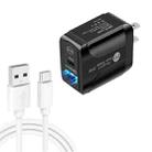 PD25W USB-C / Type-C + QC3.0 USB Dual Ports Fast Charger with USB to Type-C Data Cable, US Plug(Black) - 1