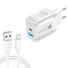 PD25W USB-C / Type-C + QC3.0 USB Dual Ports Fast Charger with USB to Type-C Data Cable, EU Plug(White) - 1