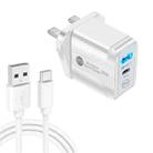 PD25W USB-C / Type-C + QC3.0 USB Dual Ports Fast Charger with USB to Type-C Data Cable, UK Plug(White) - 1