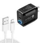 PD25W USB-C / Type-C + QC3.0 USB Dual Ports Fast Charger with USB to 8 Pin Data Cable, US Plug(Black) - 1