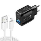 PD25W USB-C / Type-C + QC3.0 USB Dual Ports Fast Charger with USB to 8 Pin Data Cable, EU Plug(Black) - 1