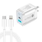 PD25W USB-C / Type-C + QC3.0 USB Dual Ports Fast Charger with USB-C to 8 Pin Data Cable, US Plug(White) - 1