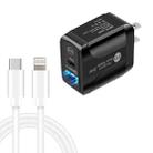 PD25W USB-C / Type-C + QC3.0 USB Dual Ports Fast Charger with USB-C to 8 Pin Data Cable, US Plug(Black) - 1