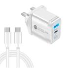 PD25W USB-C / Type-C + QC3.0 USB Dual Ports Fast Charger with USB-C to USB-C Data Cable, UK Plug(White) - 1