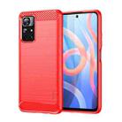 For Xiaomi Redmi Note11 / Poco M4 Pro 5G MOFI Gentleness Series Brushed Texture Carbon Fiber Soft TPU Phone Case(Red) - 1