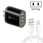 QC-04 QC3.0 + 3 x USB2.0 Multi-ports Charger with 3A USB to Type-C Data Cable, US Plug(Black) - 1