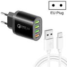 QC-04 QC3.0 + 3 x USB2.0 Multi-ports Charger with 3A USB to Type-C Data Cable, EU Plug(Black) - 1