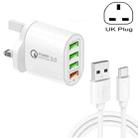 QC-04 QC3.0 + 3 x USB2.0 Multi-ports Charger with 3A USB to Type-C Data Cable, UK Plug(White) - 1