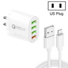 QC-04 QC3.0 + 3 x USB2.0 Multi-ports Charger with 3A USB to 8 Pin Data Cable,US Plug(White) - 1