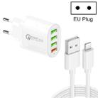 QC-04 QC3.0 + 3 x USB2.0 Multi-ports Charger with 3A USB to 8 Pin Data Cable, EU Plug(White) - 1