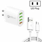 QC-04 QC3.0 + 3 x USB2.0 Multi-ports Charger with 3A USB to Micro USB Data Cable, US Plug(White) - 1