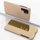 For Samsung Galaxy S22 Ultra 5G Plated Mirror Horizontal Flip Leather Case with Holder(Gold) - 1