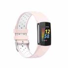 For Fitbit Charge 5 Double Color Metal Buckle Hole Silicone Watch Band(Pink White) - 1