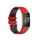 For Fitbit Charge 5 Double Color Metal Buckle Hole Silicone Watch Band(Red Black) - 1