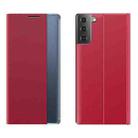 For Samsung Galaxy S22+ 5G Side Display Magnetic Flip Plain Cloth + PC Case with Holder & Sleep / Wake-up Function(Red) - 1