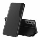 For Samsung Galaxy S22 5G Side Display  Shockproof Horizontal Flip Leather Case with Holder(Black) - 1