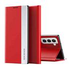 For Samsung Galaxy S22 5G Side Electroplated Magnetic Ultra-Thin Horizontal Flip Leather Case with Holder(Red) - 1