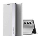 For Samsung Galaxy S22 5G Side Electroplated Magnetic Ultra-Thin Horizontal Flip Leather Case with Holder(Silver) - 1