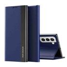 For Samsung Galaxy S22 5G Side Electroplated Magnetic Ultra-Thin Horizontal Flip Leather Case with Holder(Drak Blue) - 1